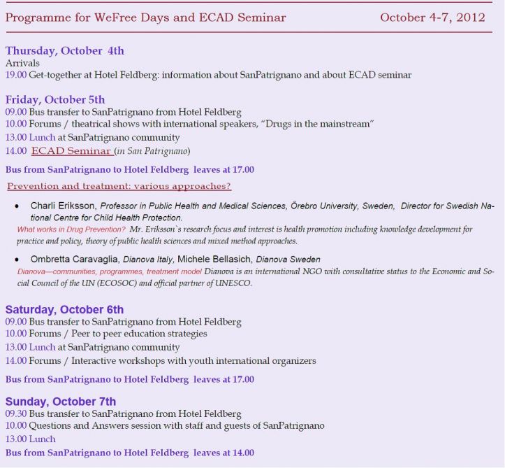 Read more: Updated Programme for ECAD Seminar at San Patrignano